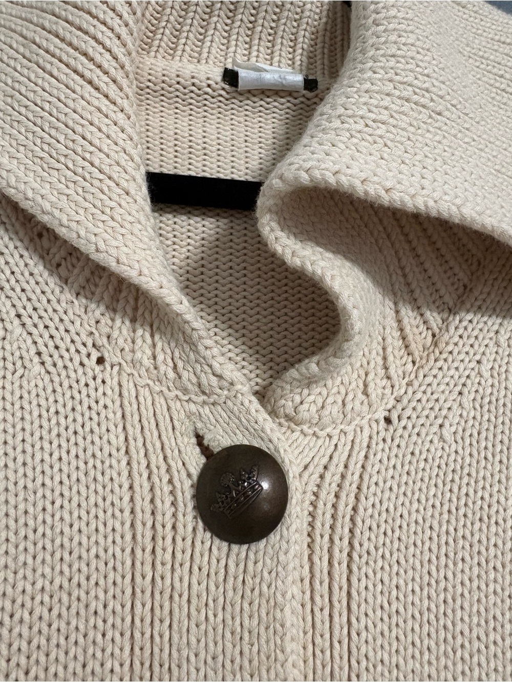 J. Crew Vintage Cotton Angora Cardigan Sweater Medium Cream Oversized Collar - Picture 6 of 6